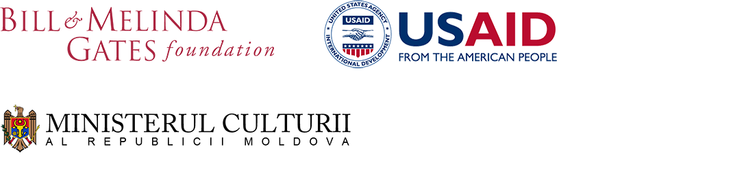 Logos of the Bill & Melinda Gates Foundation, USAID, and the Moldovan Ministry of Culture