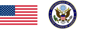 US flag and Department of State seal.