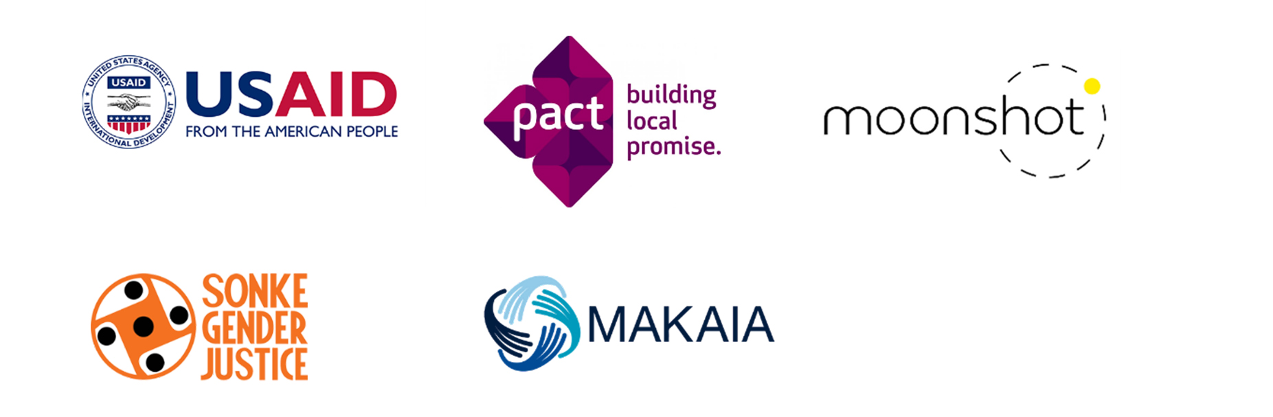 Logos for USAID, PACT, Moonshot, Sonke Gender Justice and Makaia