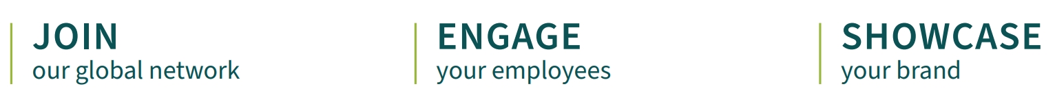 Header with text: join our global network, engage your employees, showcase your brand