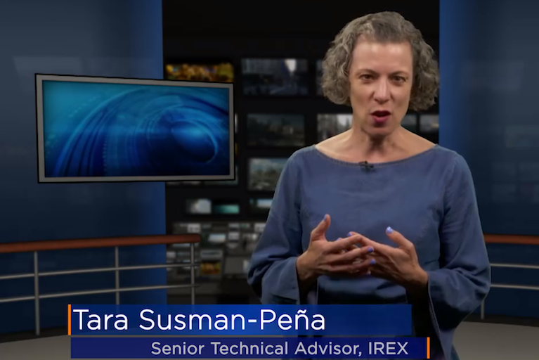 Tara Susman-Peña speaks to viewers during the online course