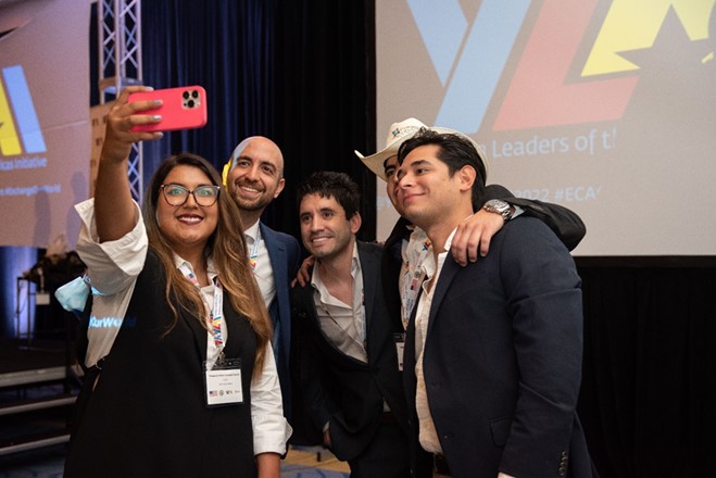 Five YLAI Fellows taking a selfie.