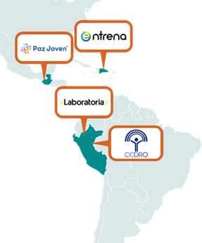 Entrena, Paz Joven, CEDRO, and Laboratoria on map