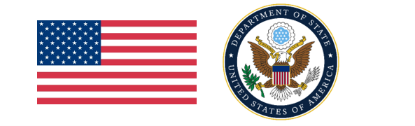 U.S. flag and U.S. Department of State seal