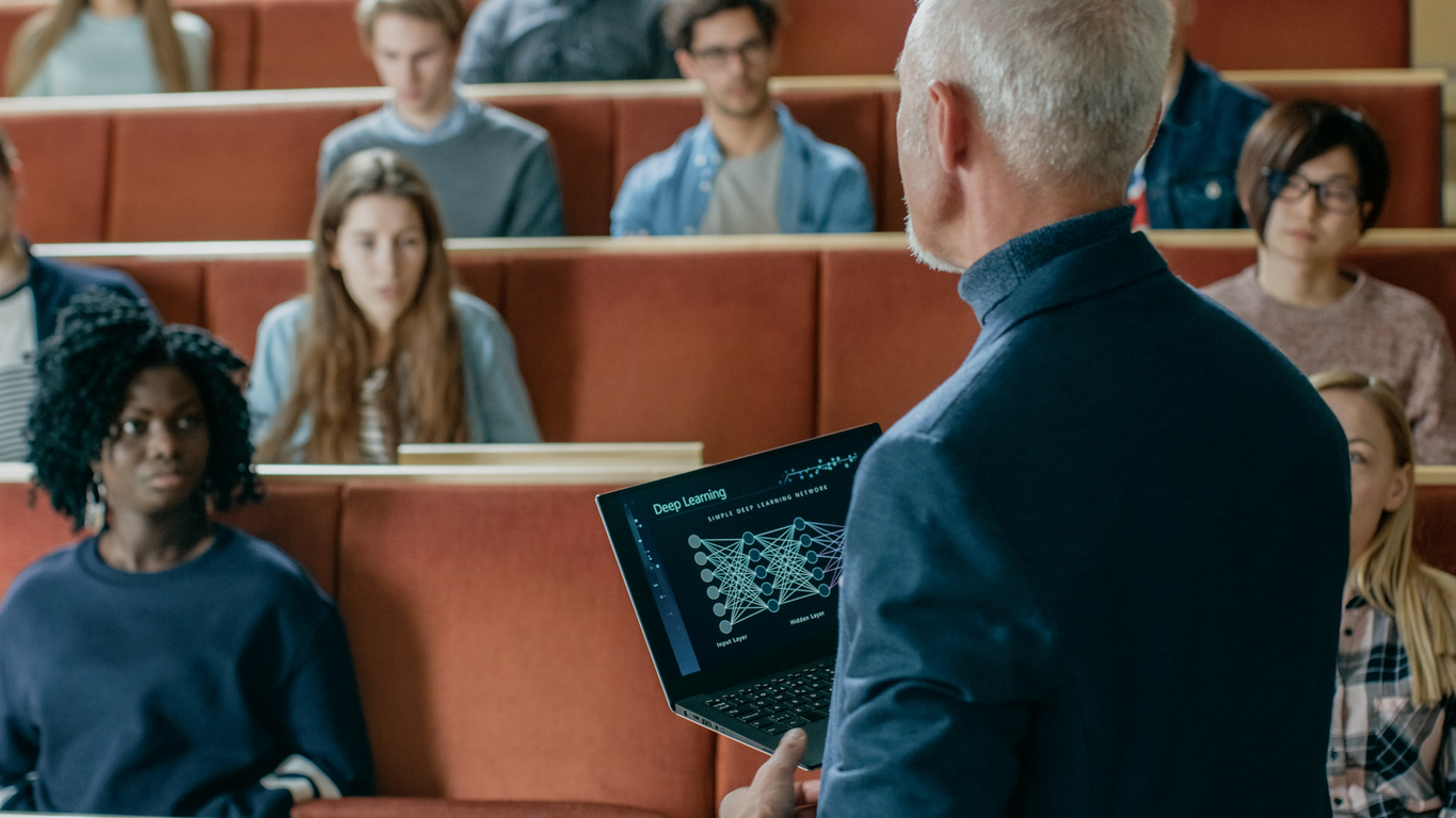 University class with featuring a professor leveraging AI