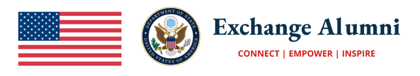 U.S. Flag, U.S. Department of State Seal, Exchange Alumni Logo