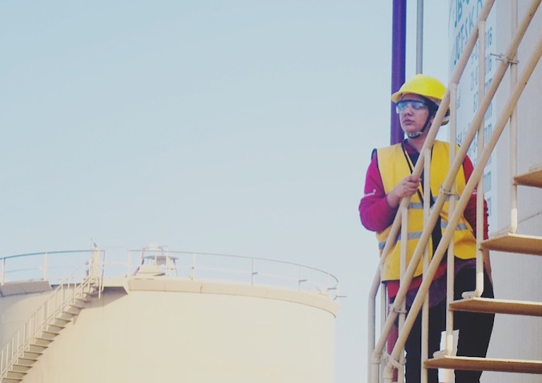 Malala at a work site.