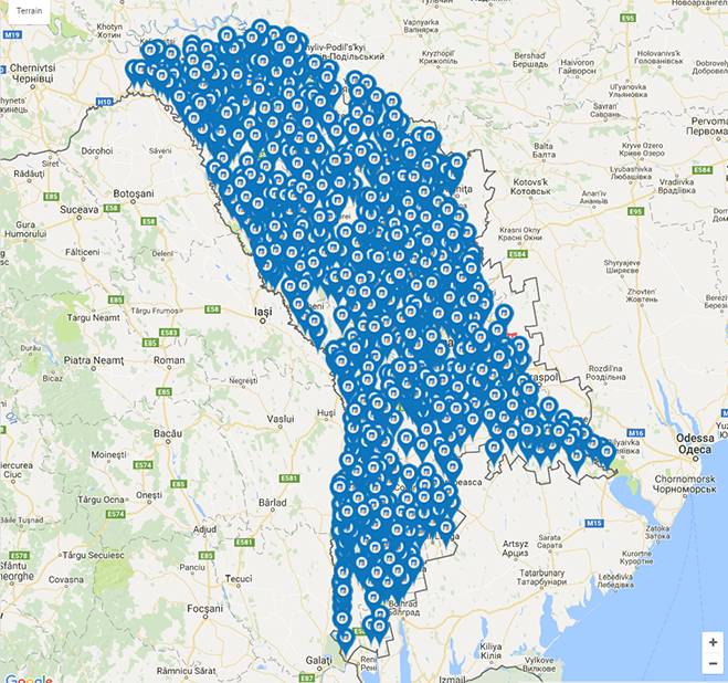 Map of libraries that IREX assisted in Moldova