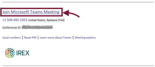 Screenshot of the bottom of a meeting invitation. The screenshot shows a "Join Microsoft Teams Meeting" link.