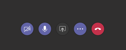 Screenshot that shows a row of five buttons. The second button from the left is the Mute Microphone button. The button does not have a line across it.