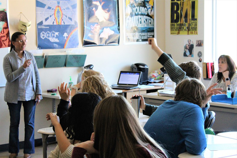Alba Rioja from Argentina teaching a class at Watauga High School in North Carolina