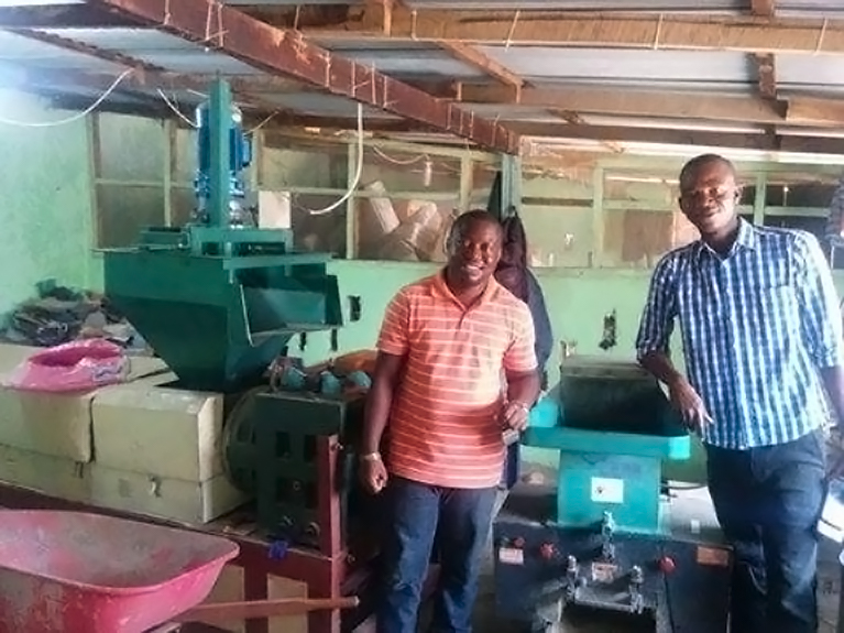 Mandela Washington Fellows James Mulbah and Fombah Kanneh at the Green Center, Liberia’s first waste segregation and recycling center